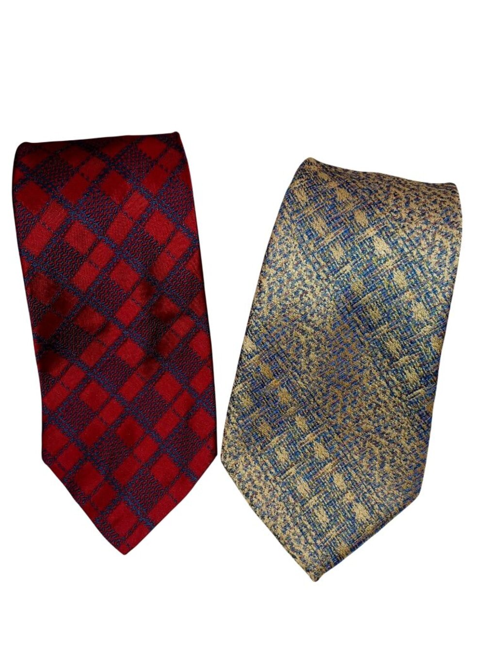 Men Ties Retro MCM Blue Gold Iridescent Dark Academia Red Plaid Tartan Grandpa